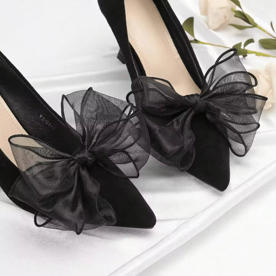 1 Pair (2pcs) White, Beige, Black, Wine Red, Light Pink, Rose Pink, Beige Bow Tie Detachable DIY Shoe Clips, Fashion Elegant Shoe Accessories For Women High Heels, Pumps, Office Business, Date Outfit